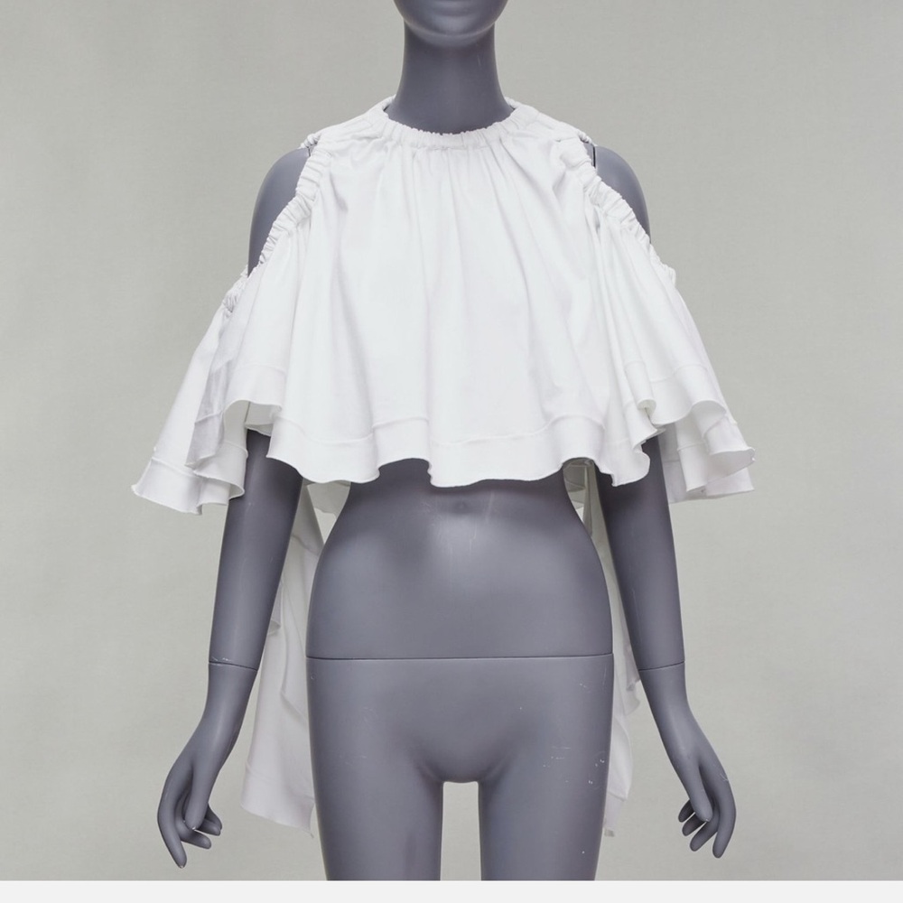 ELLERY White Ruffled Cold Shoulder Top - Picture 6 of 10